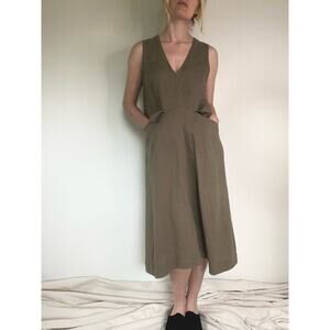 SUGAR CANDY MOUNTAIN Slouched Sleeveless Taupe Green Linen Dress Oversized US XS